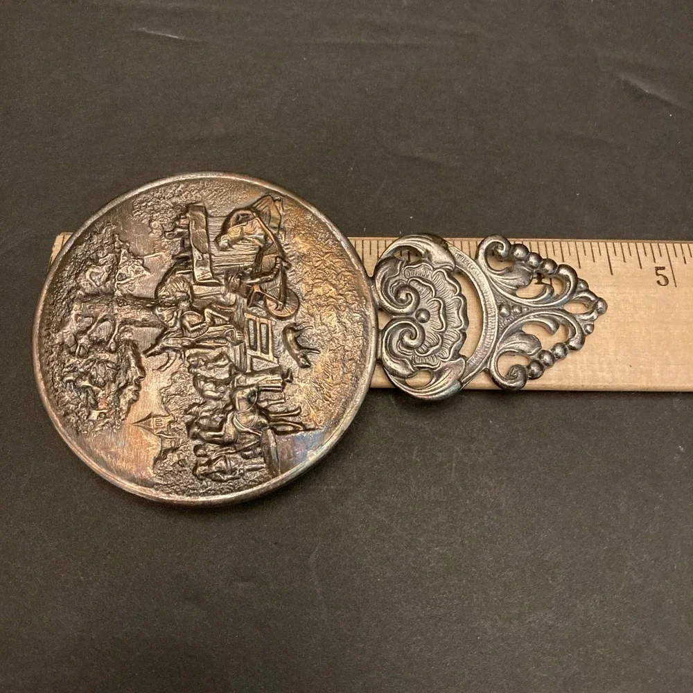Hans Jensen‎ Denmark Silver Plated Hand Mirror Healer Scene Repousse